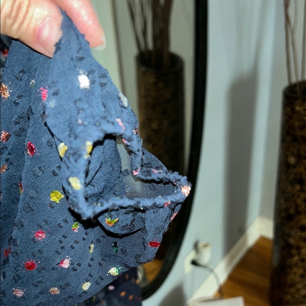 J. Crew Midnight Blue Blouse with Multicolor Dots - Picture 5 of 8